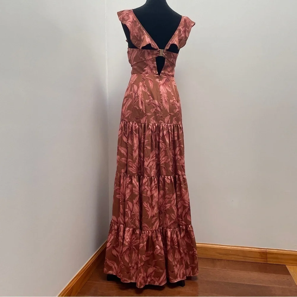 Significant Other- Copper Brown Floral Printed Cut Out Maxi Sollar Dress Size 4